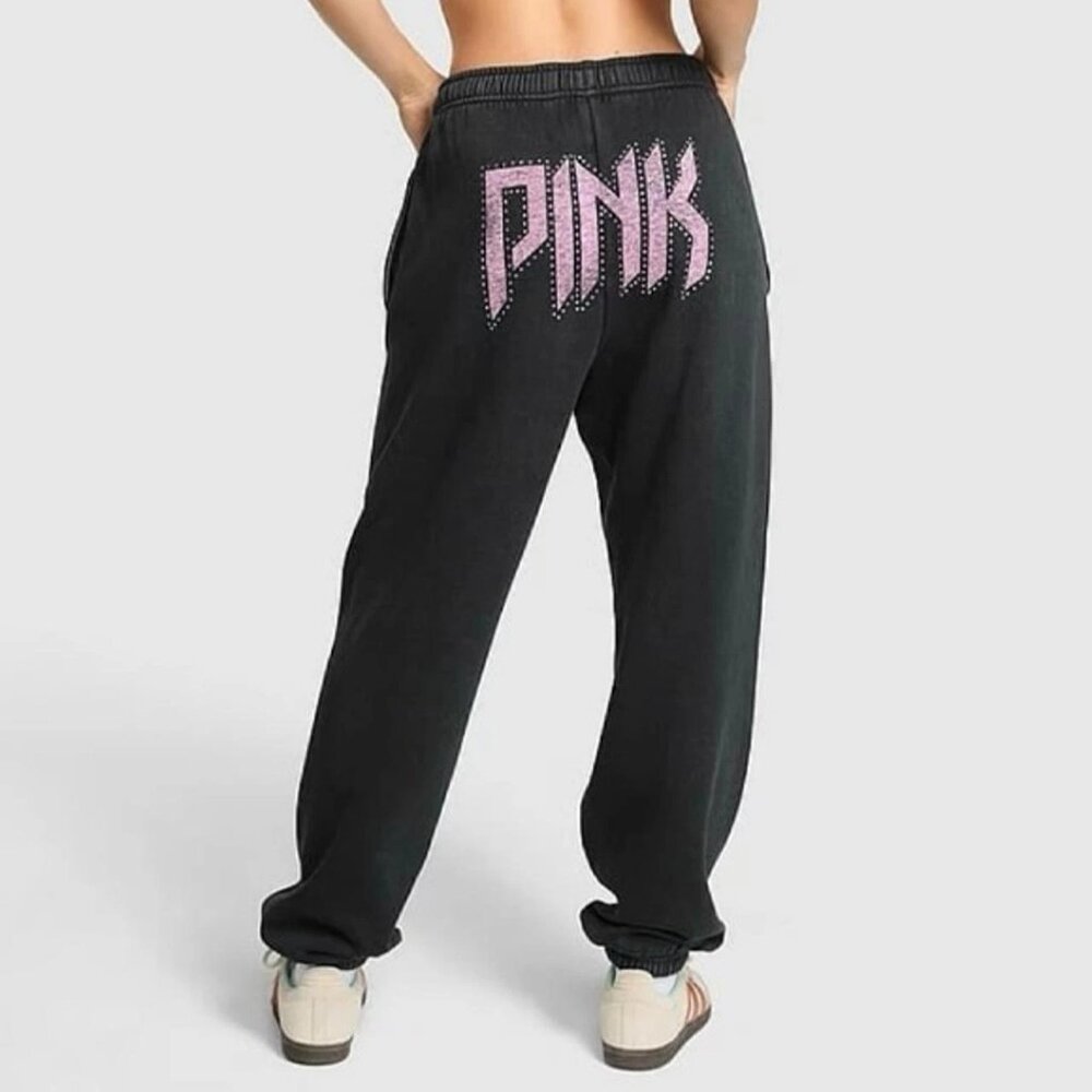 Victoria's Secret PINK Campus Fleece Sweatpants (Pure Black Band)